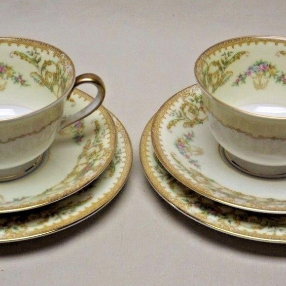 Noritake China Nanette set of 2 - 3 pc Footed Teacup, Saucer and Luncheon Plates - Picture 1 of 16